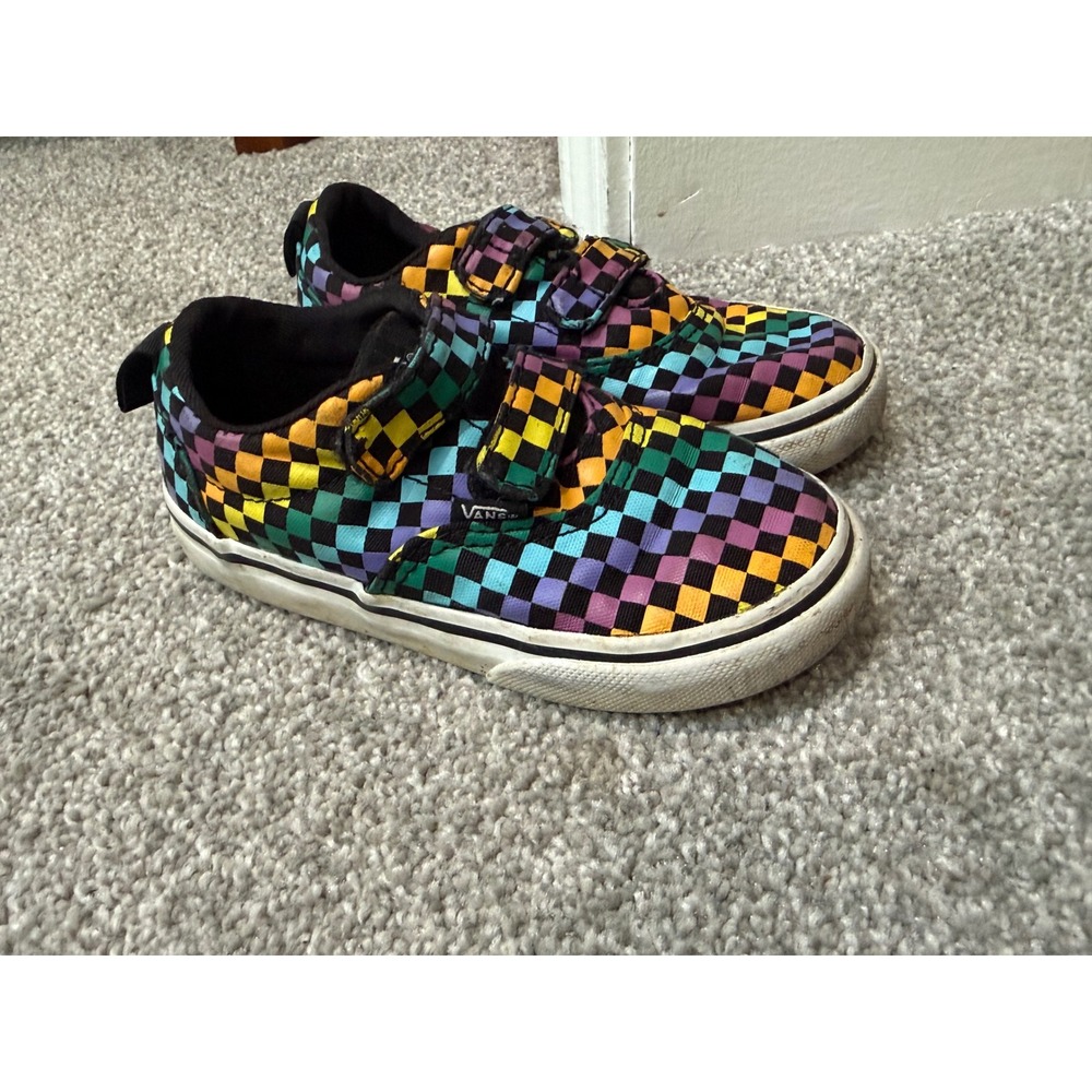 Vans Toddler Ward V Rainbow Checkerboard Skate Shoes Multi Color Hook Loop 8.5